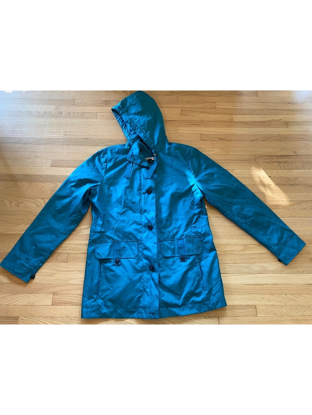 Lands End Lightweight teal spring coat jacket Medium 10 12